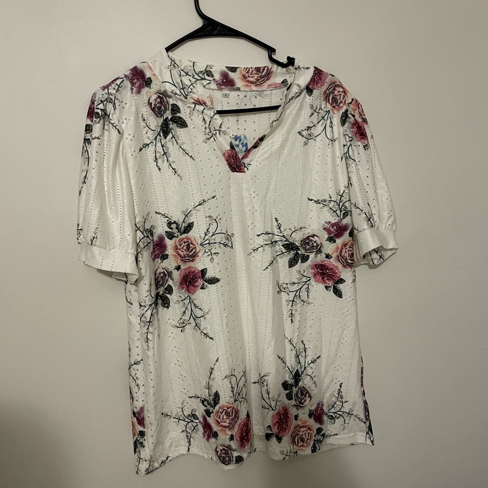 SL Fashions White Floral Eyelet Top